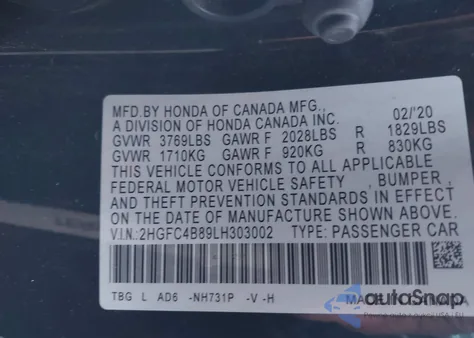 2020 Honda Civic Sport из США, поврежденный, VIN 2HGFC4B89LH303002